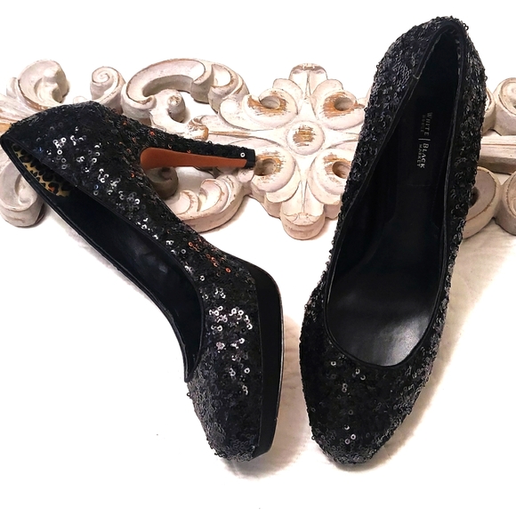 White House Black Market Shoes - White House Black Market black sequined platform heels.